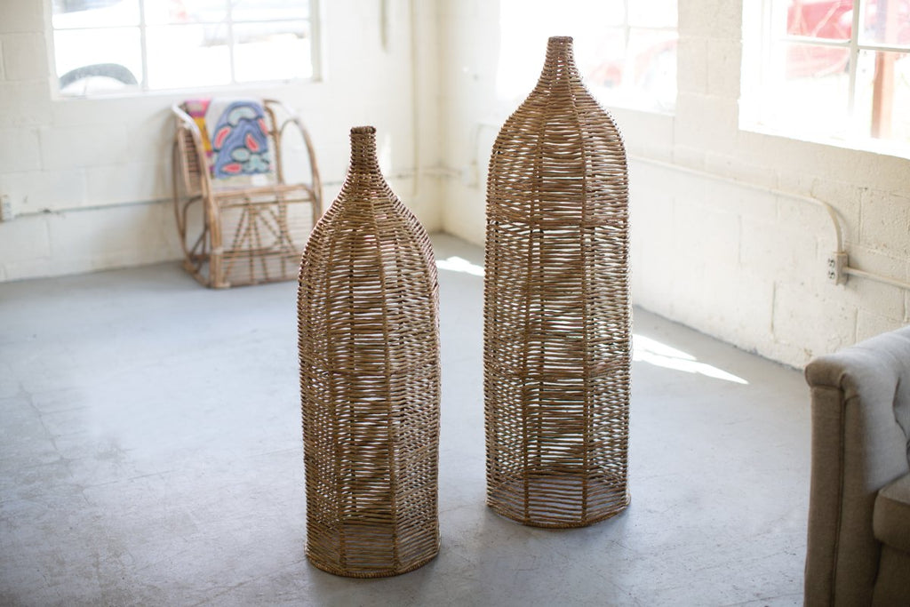 SET OF TWO LARGE SEAGRASS AND IRON BOTTLES