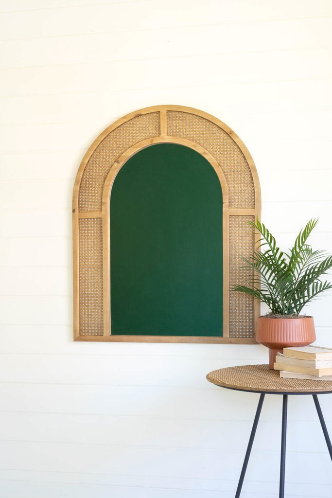 WOVEN ARCHED RATTAN FRAMED WALL MIRROR - SMALL