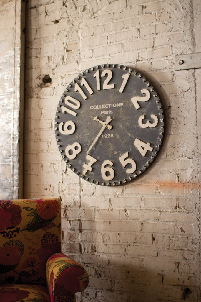 BLACK AND WHITE WOODEN WALL CLOCK