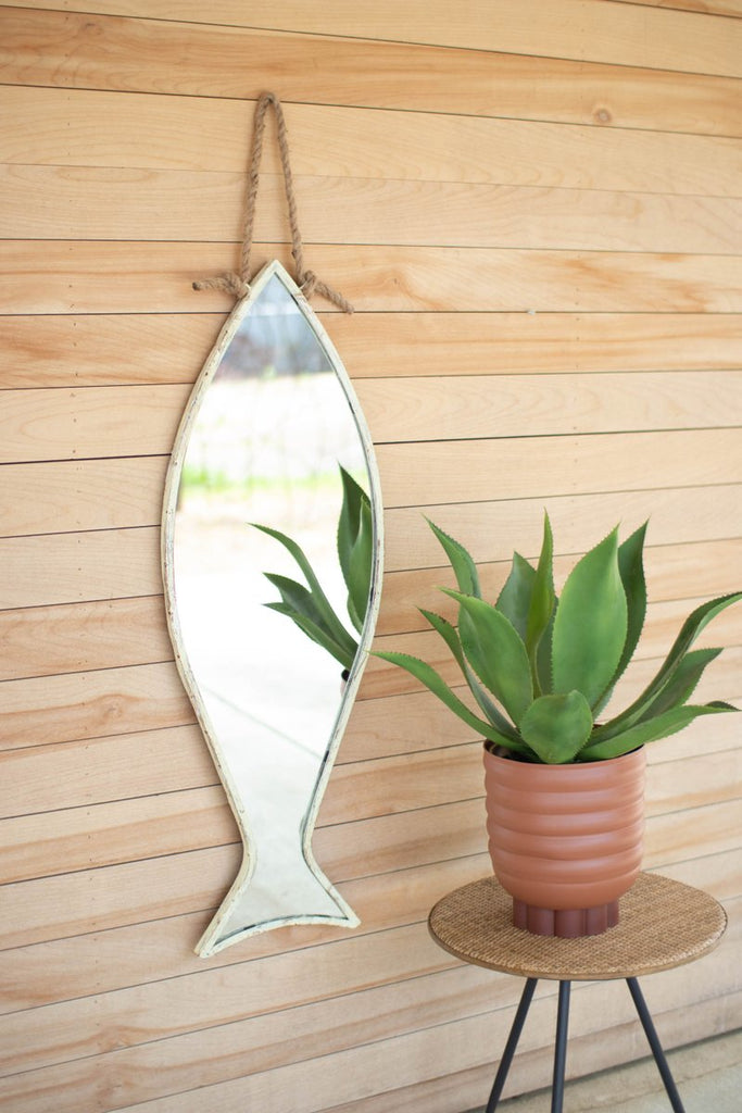 VERTICAL FISH MIRROR WITH ROPE HANGER