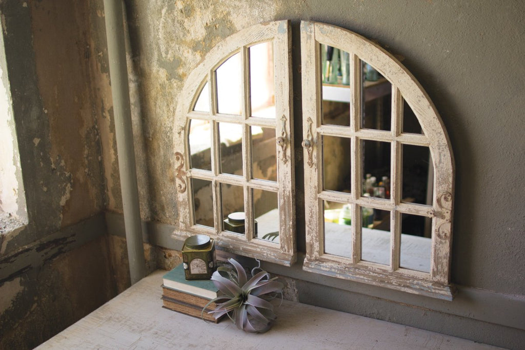 SET OF TWO ARCHED WINDOW MIRRORS