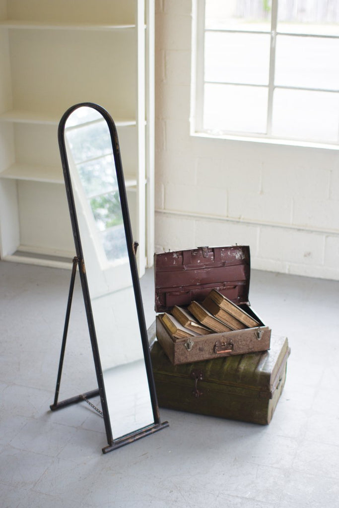 FLOOR MIRROR WITH METAL FRAME AND STAND