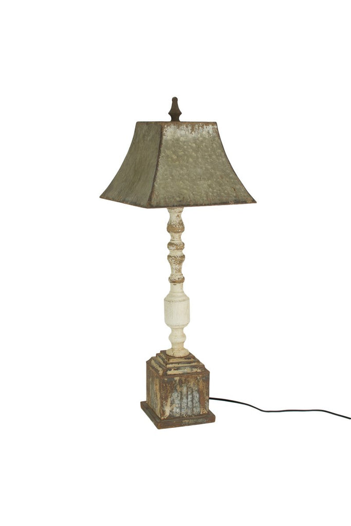 TALL TURNED BANISTER LAMP WITH METAL SHADE