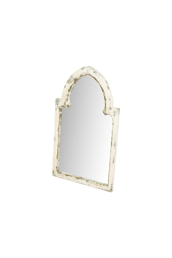 WHITE WOOD FRAMED MIRROR WITH GOLD ACCENT