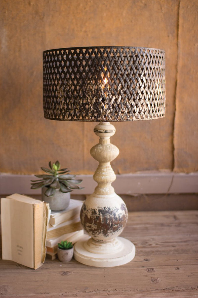 TABLE LAMP - ROUND METAL BASE WITH PERFORATED METAL SHADE