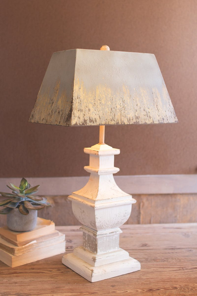 TABLE LAMP WITH PAINTED WOODEN BASE & RECTANGLE METAL SHADE