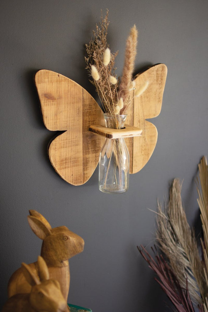 RECYCLED WOODEN BUTTERFLY WITH BUD VASE