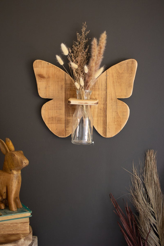 RECYCLED WOODEN BUTTERFLY WITH BUD VASE