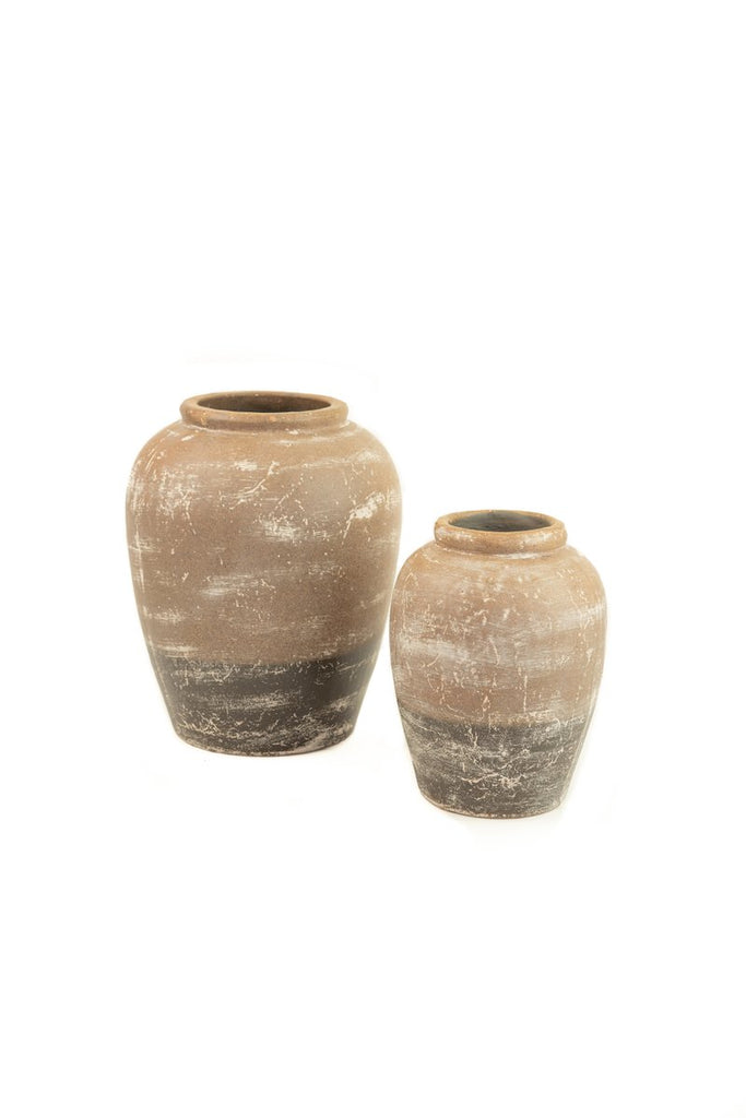 SET OF TWO CERAMIC TWO TONED URNS