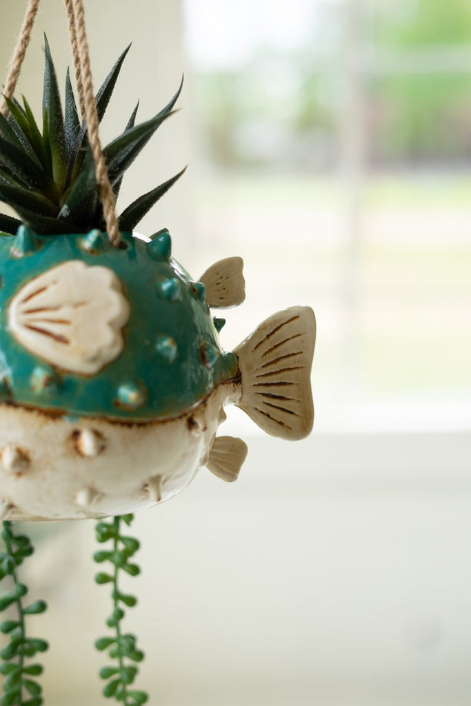 CERAMIC HANGING BLOWFISH PLANTER