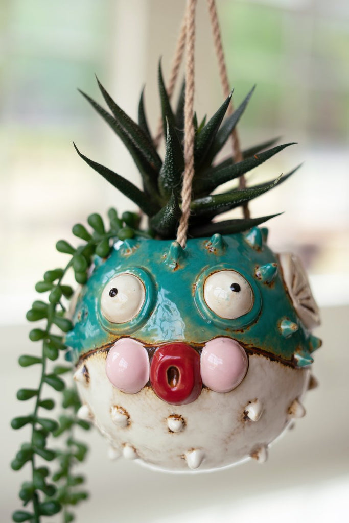 CERAMIC HANGING BLOWFISH PLANTER