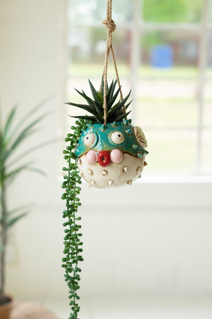 CERAMIC HANGING BLOWFISH PLANTER