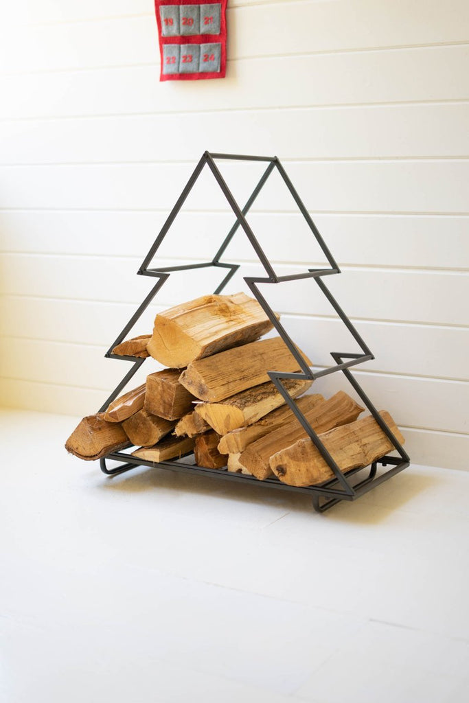 IRON CHRISTMAS TREE FIREWOOD HOLDER