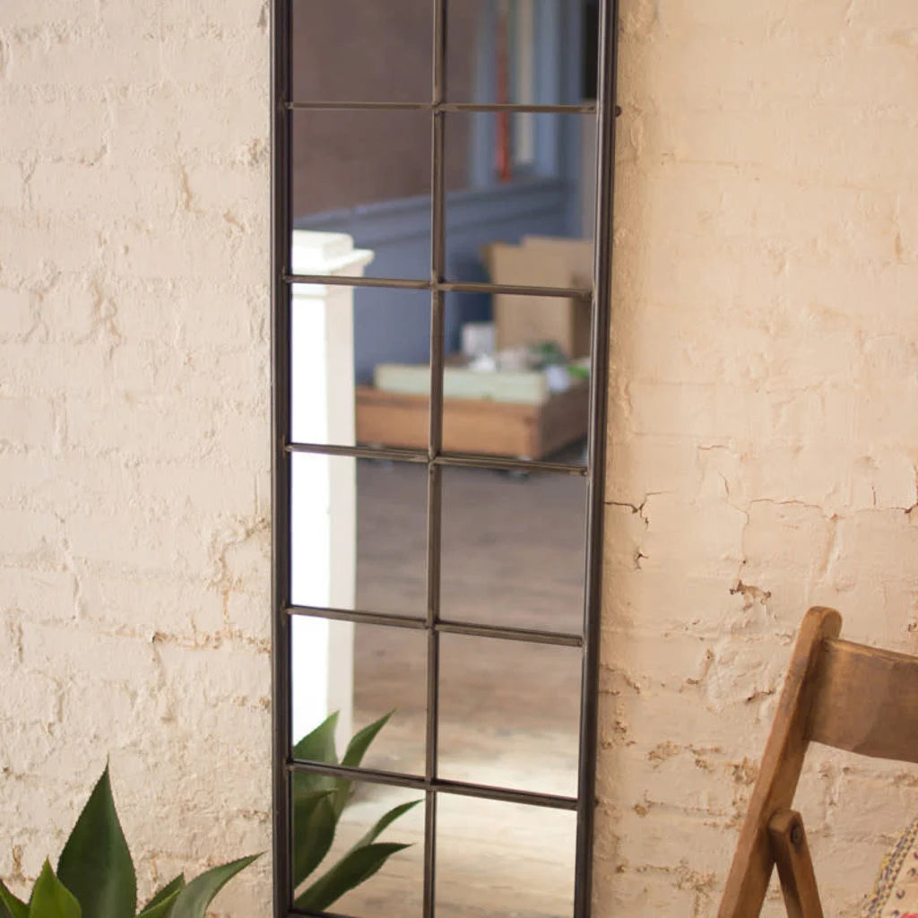 METAL FRAMED WALL MIRROR WITH TWELVE WINDOWS