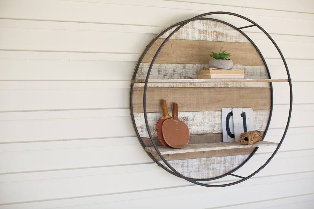 RECYCLED WOOD AND METAL DOUBLE WALL SHELF