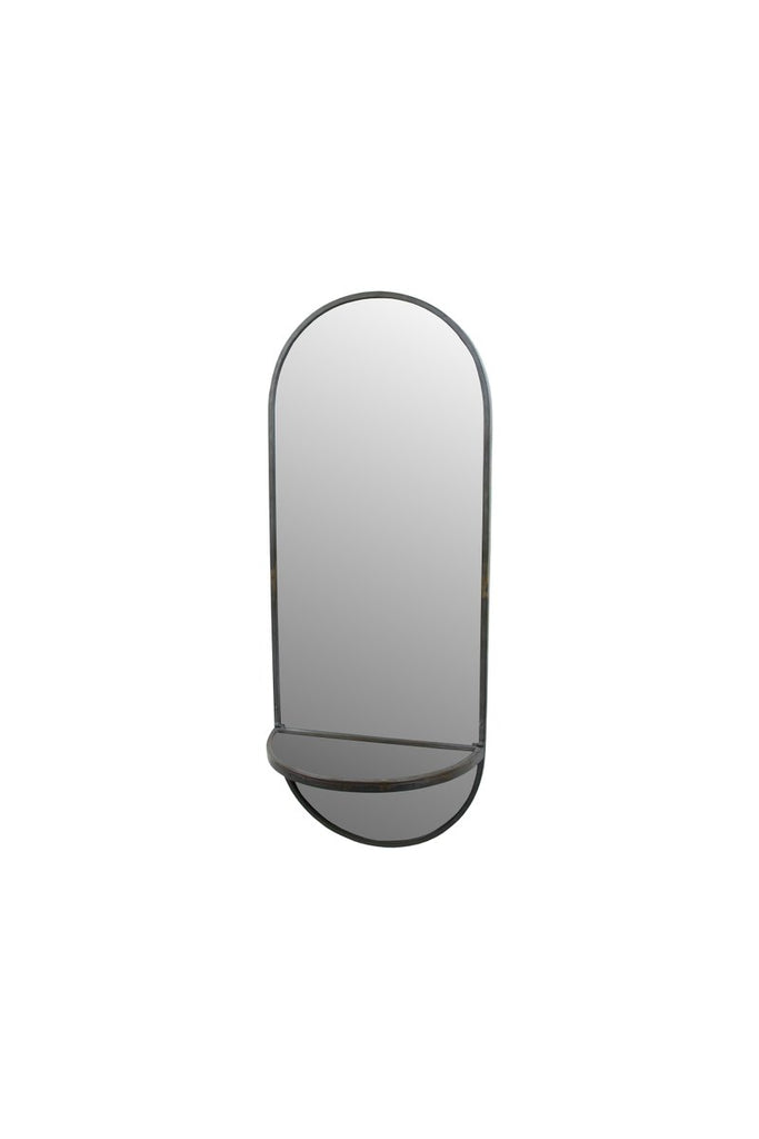 TALL OVAL WALL MIRROR WITH FOLDING METAL SHELF