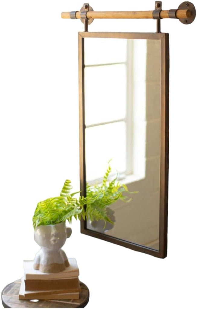 RECTANGLE WALL MIRROR WITH WOODEN DOWEL HANGER