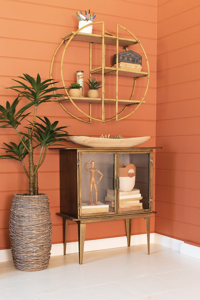 ANTIQUE BRASS AND GLASS TWO DOOR CABINET