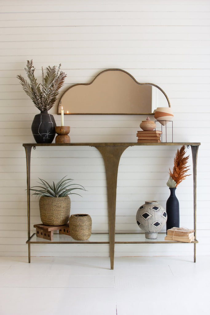 ANTIQUE BRASS AND GLASS SOFA TABLE