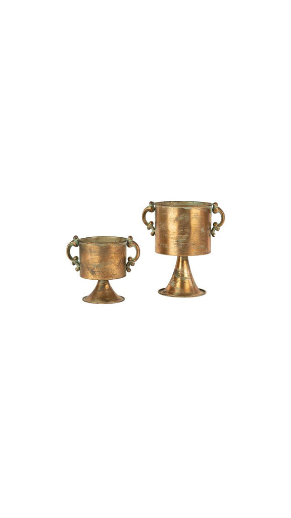 SET OF TWO ANTIQUE COPPER FINISH PLANTERS WITH HANDLES