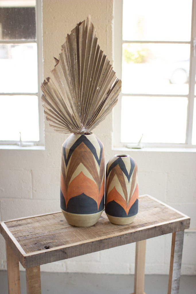 SET OF TWO HAND-PAINTED TAN AND BROWNS CERAMIC VASES