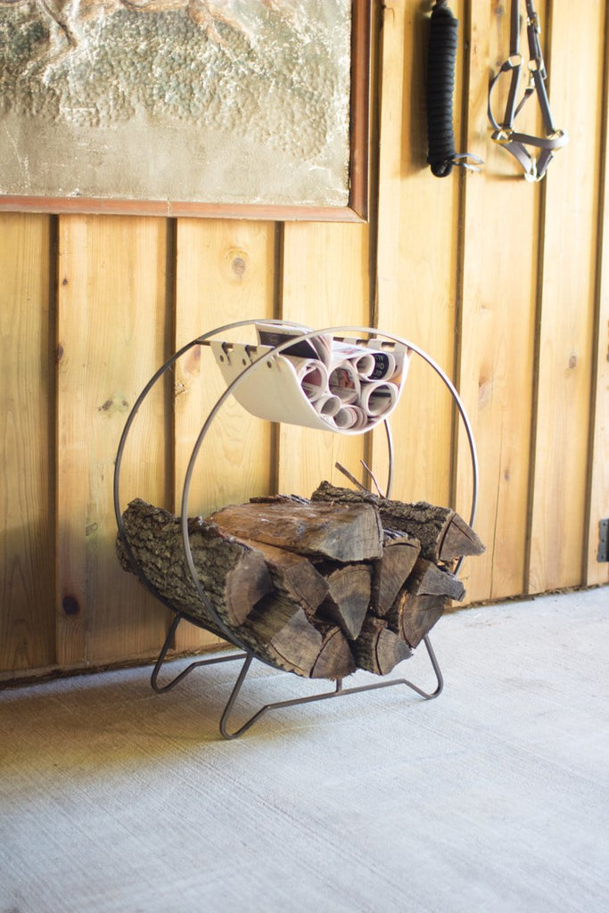 ROUND LOG HOLDER WITH CANVAS KINDLING SLING