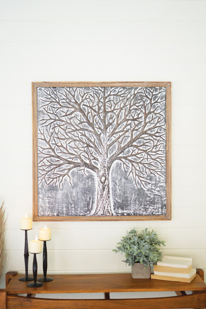 WOOD FRAMED EMBOSSED METAL TREE