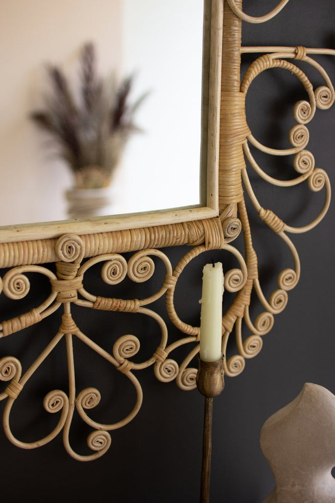 ORNATE RATTAN FRAMED MIRROR