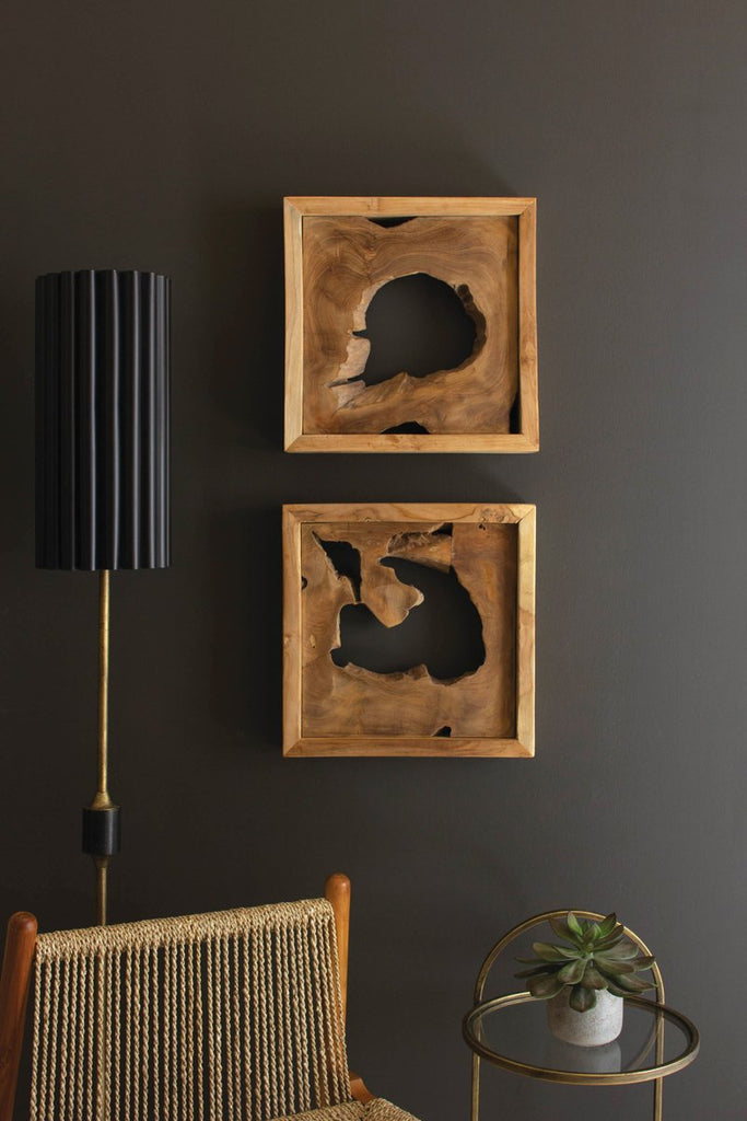 SET OF TWO FRAMED TEAK WALL ART