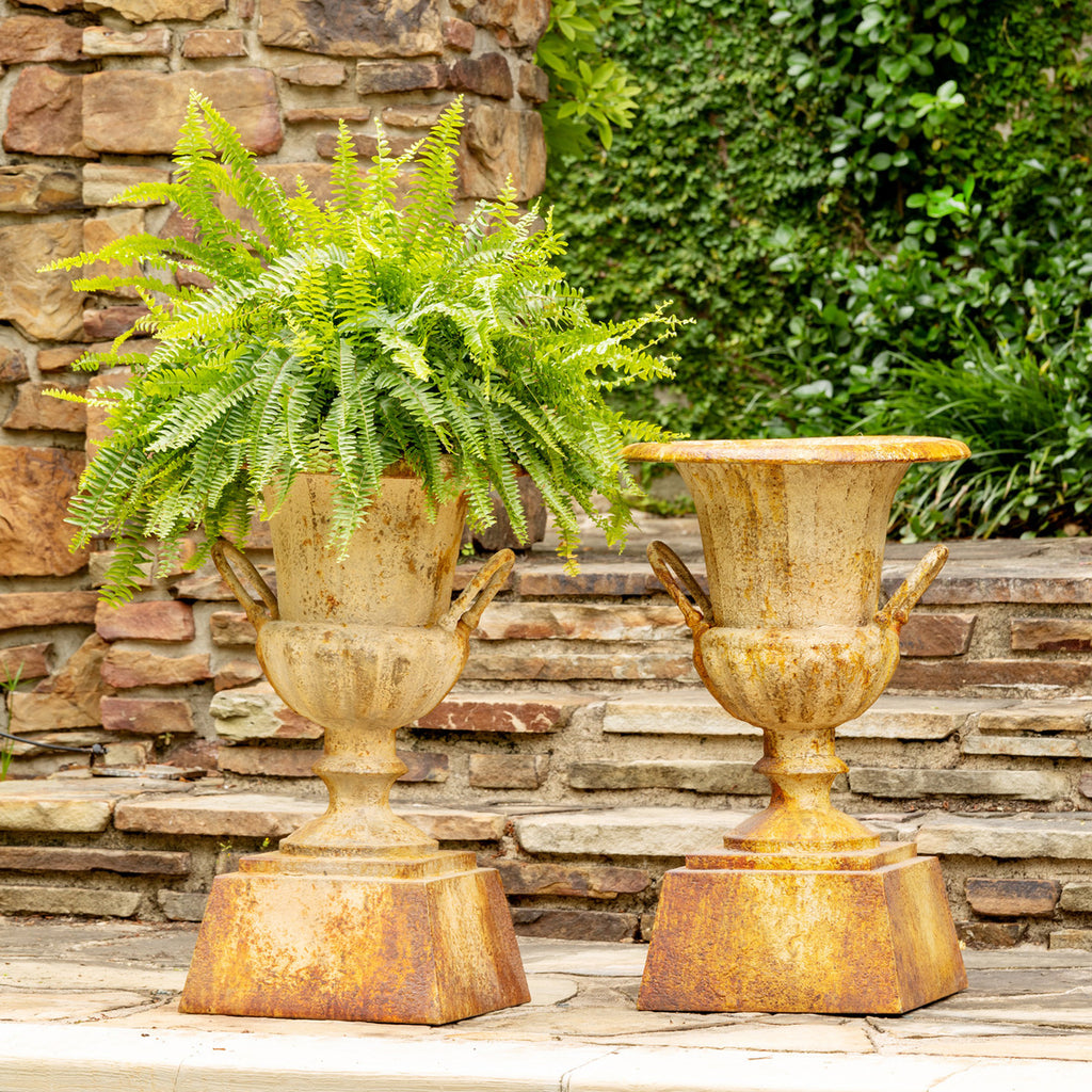 Fluted Metal Urn with Pedestal, 33"