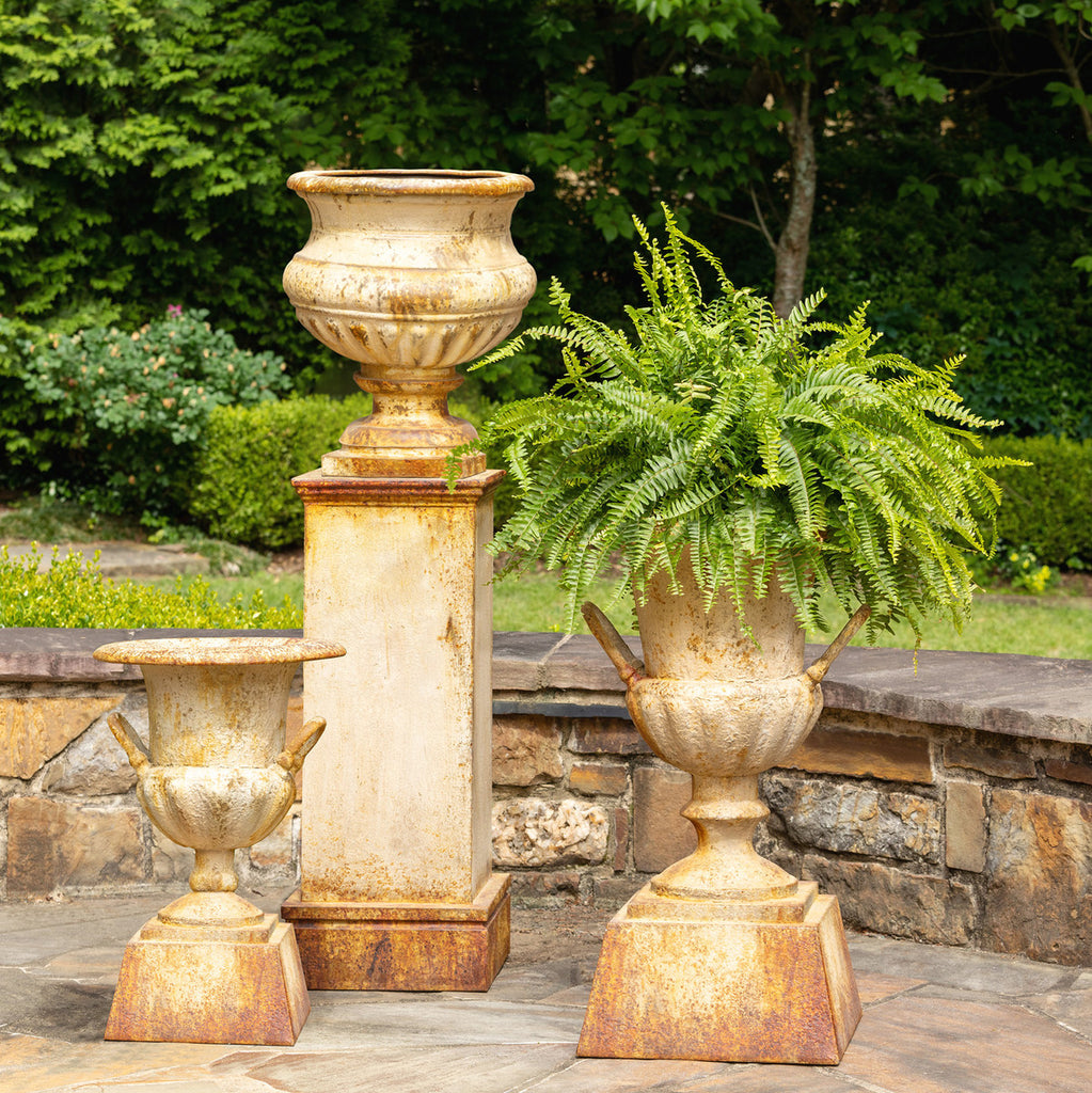 Fluted Metal Urn with Pedestal, 33"