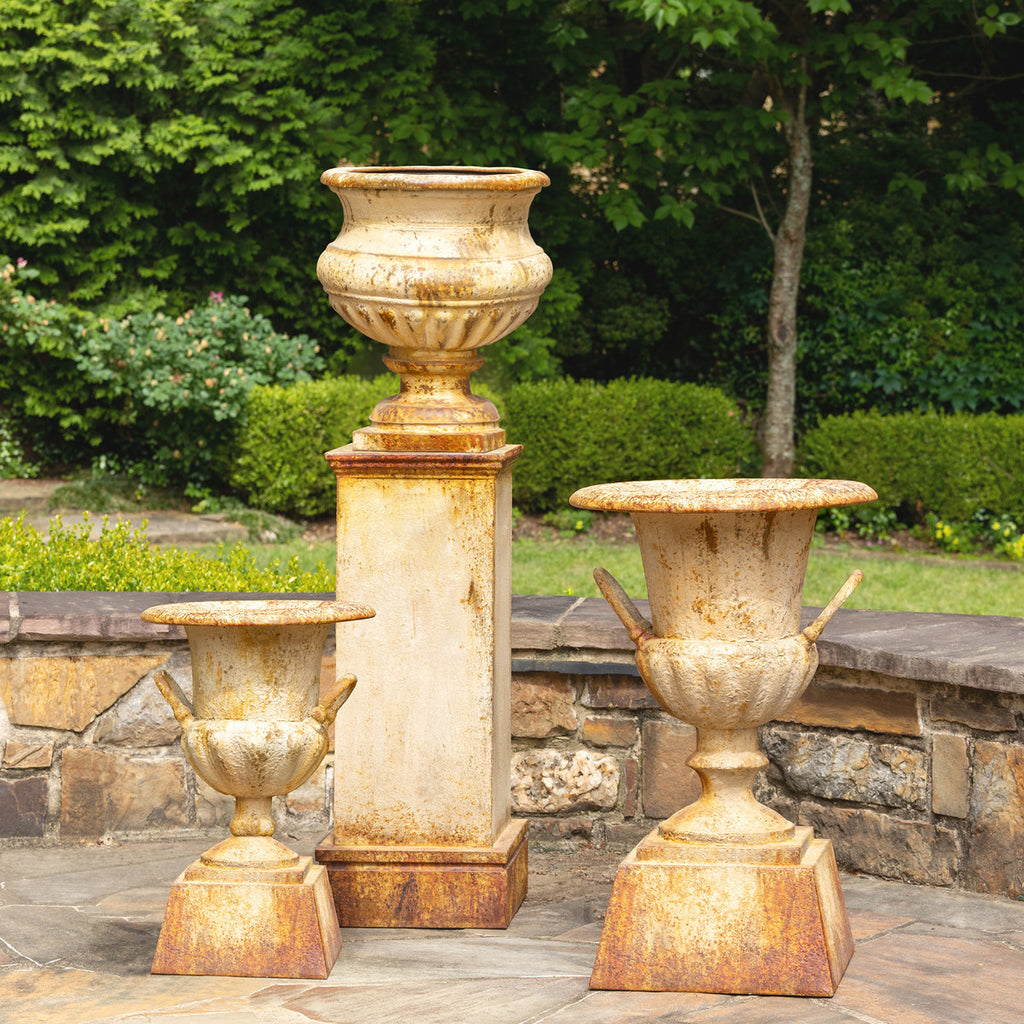 Fluted Metal Urn with Pedestal, 33"