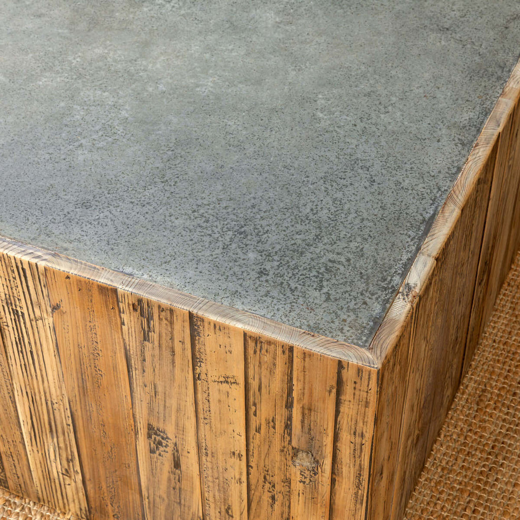 Aged Zinc Top Platform Coffee Table