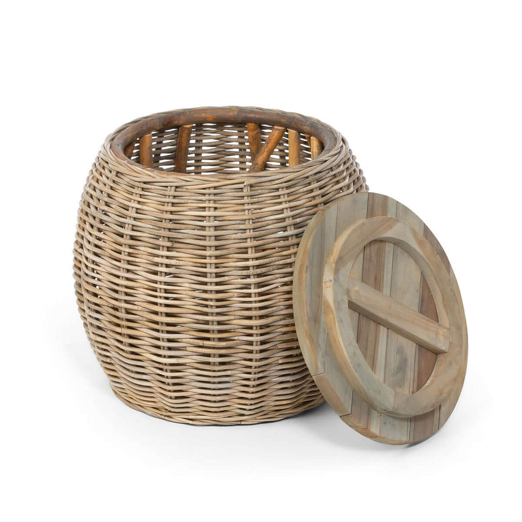 Rattan Side Table with Wood Top