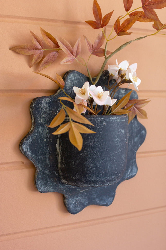 SET OF THREE BLACK WAVY CLAY WALL PLANTERS