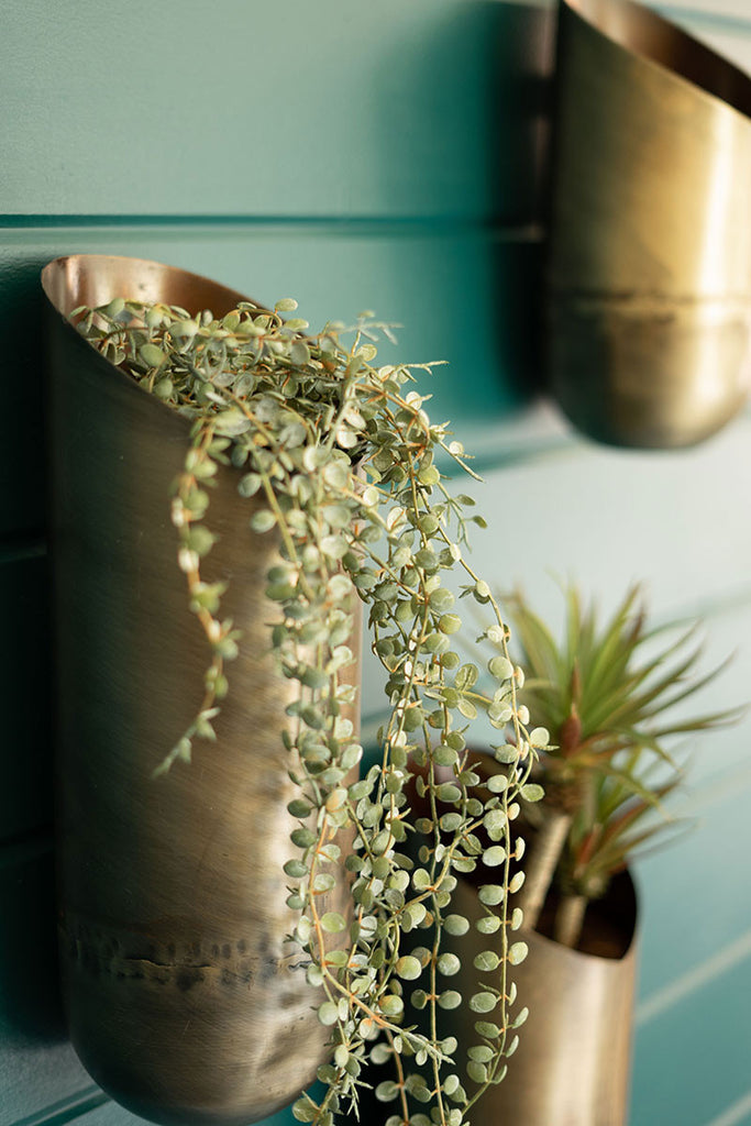 SET OF THREE ANTIQUE BRASS WALL VASES