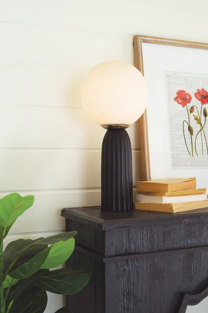 FROSTED GLOBE TABLE LAMP WITH BLACK BASE