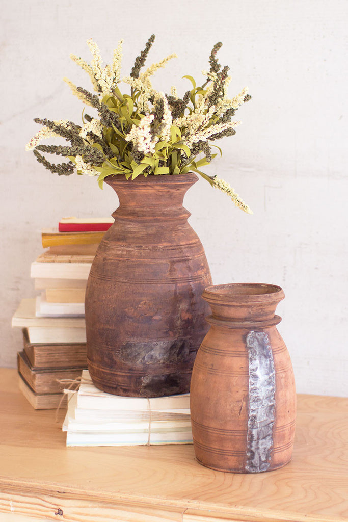 SET OF TWO MANGO WOOD URNS