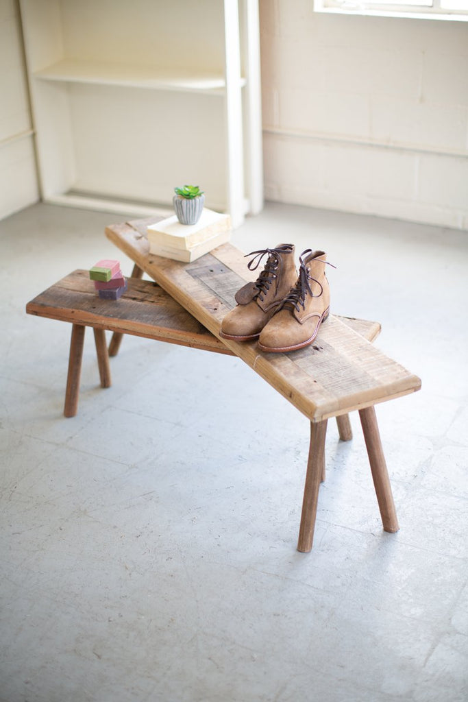 SET OF TWO RECYCLED WOOD ACCENT TABLES