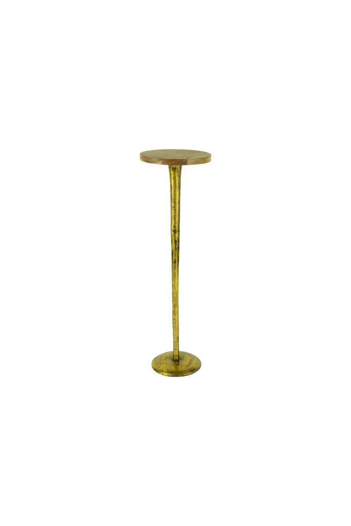 ANTIQUE BRASS COCKTAIL TABLE WITH ACACIA WOOD TOP