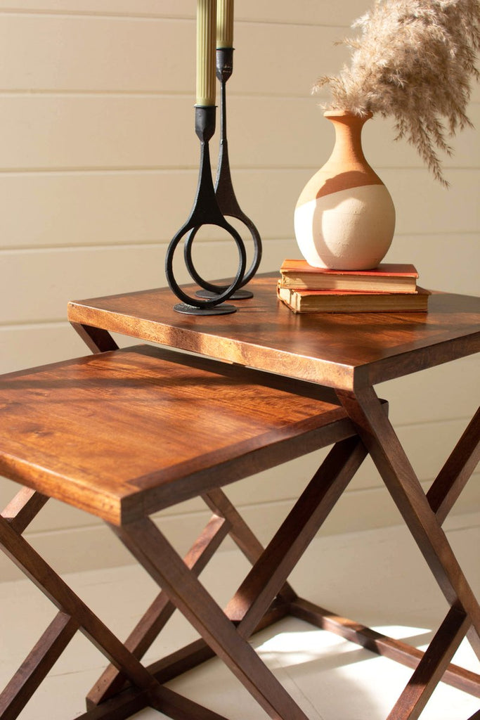 SET OF TWO MANGO WOOD NESTING TABLES