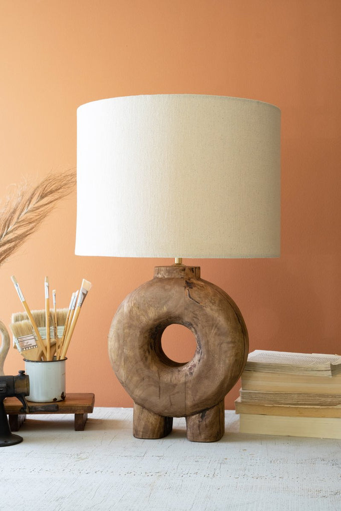 RECYCLED WOOD TABLE LAMP BASE W FABRIC LAMP SHADE