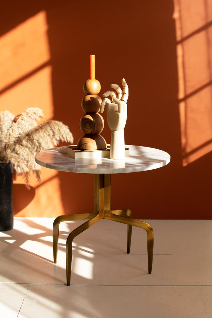 ROUND MARBLE TOP TABLE WITH ANTIQUE BRASS LEGS