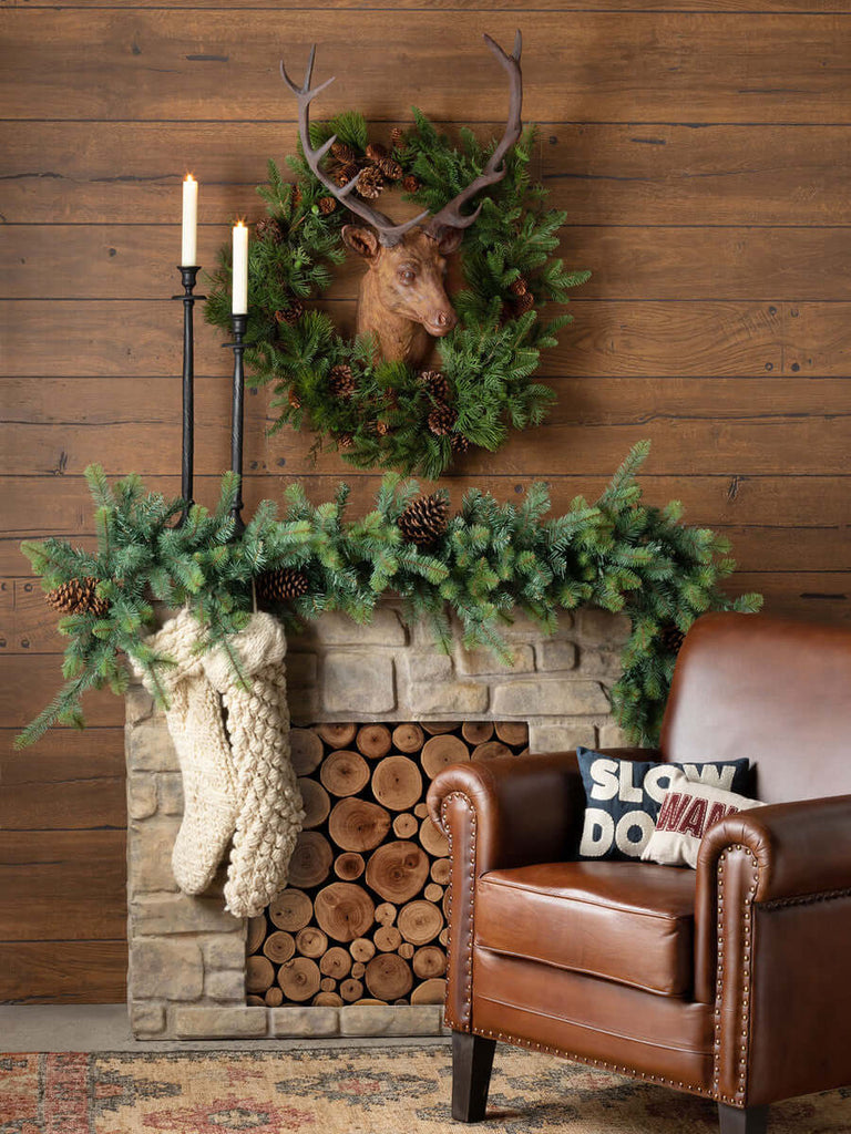 Pine and Holly Wreath on Candle Stand, Tall